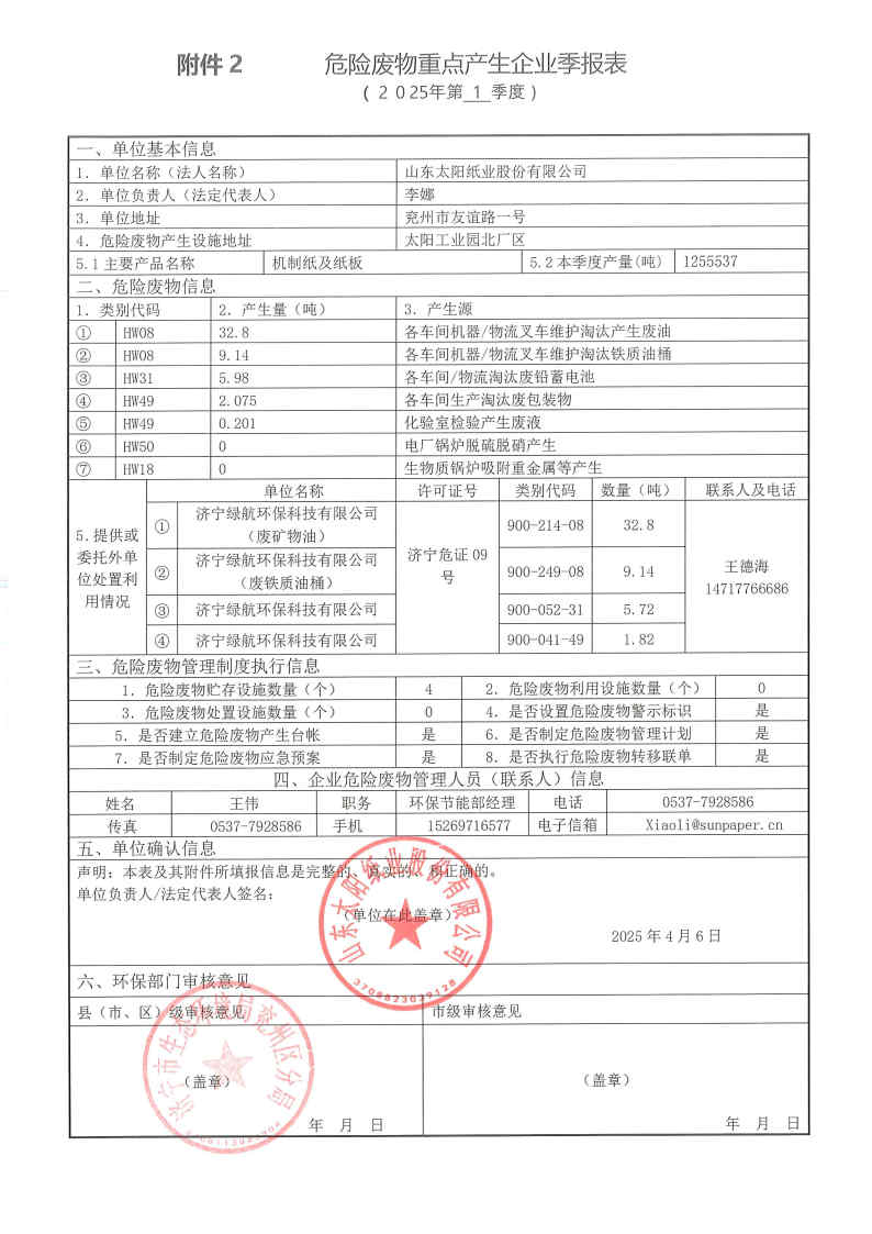 2025年雅博app官方入口危险废物第一季度报表.jpg