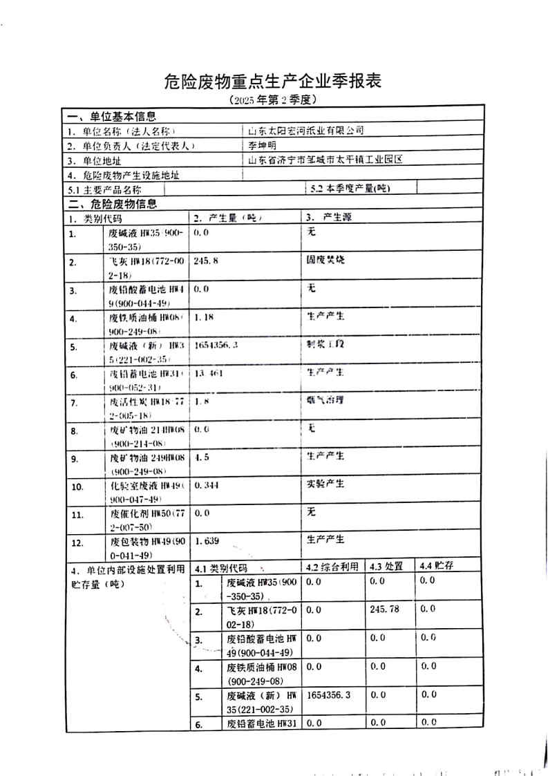 2025年雅博app官方入口宏河纸业危险废物第二季度报表_Page1.jpg