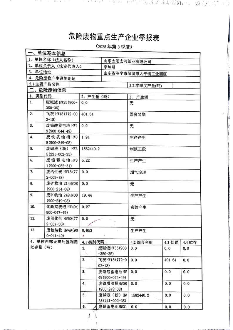 2025年雅博app官方入口宏河纸业危险废物第三季度报表_Page1.jpg